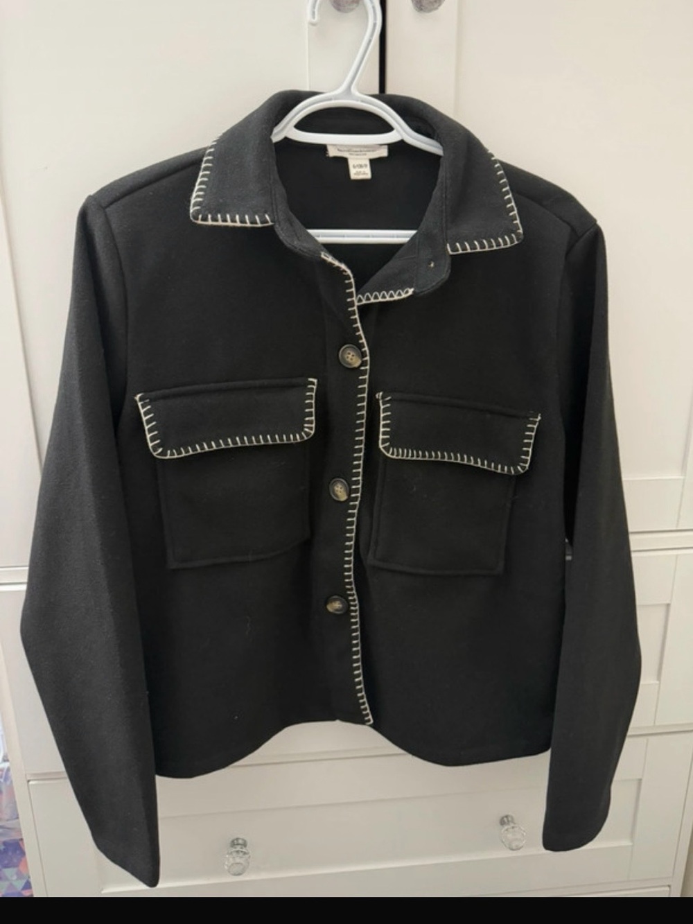 Women's Black Whipstitch Button-Front Jacket